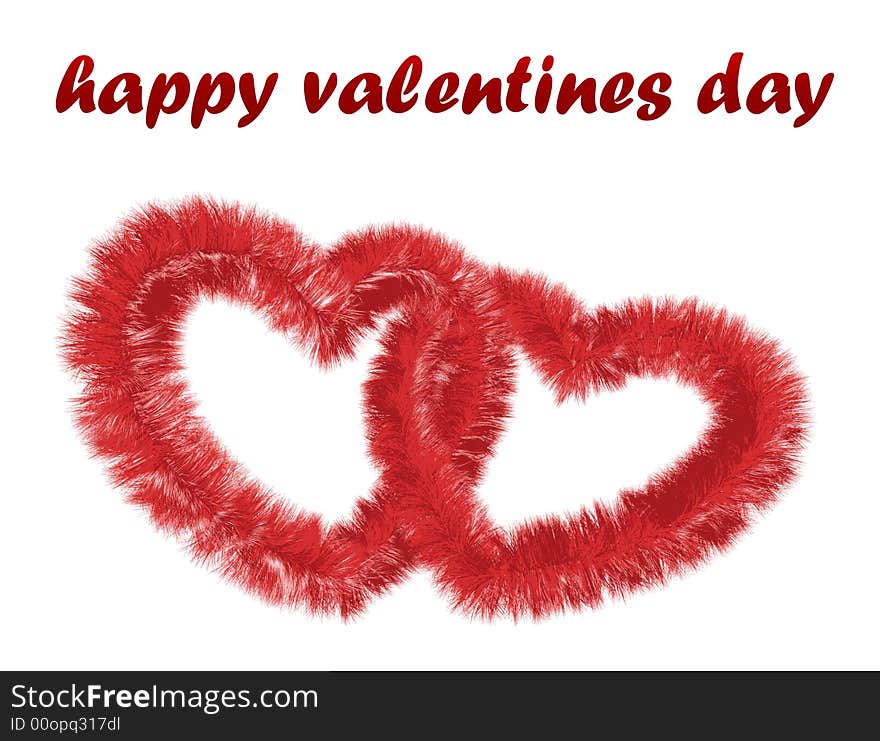 Two vector scarlet hearts from fur on a white background