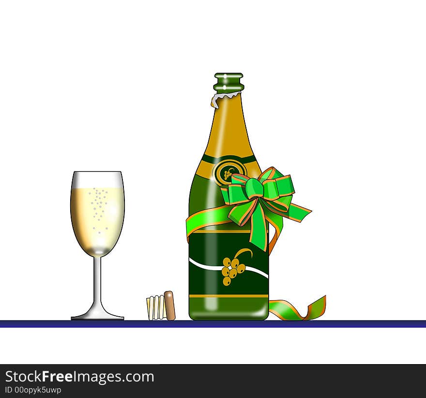 Wine bottle with glass