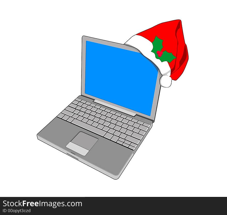 Laptop Computer With Santa Hat