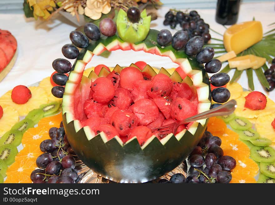 Fruit ornaments placed on a table