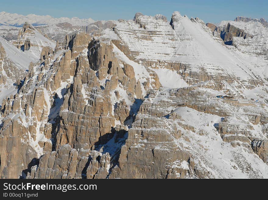 Dolomiti area from the airplane. Dolomiti area from the airplane