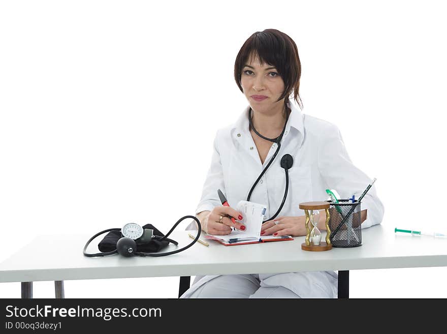 Young doctor with stethoscope on isolated background