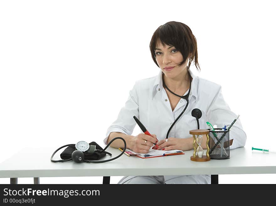 Young doctor with stethoscope on isolated background