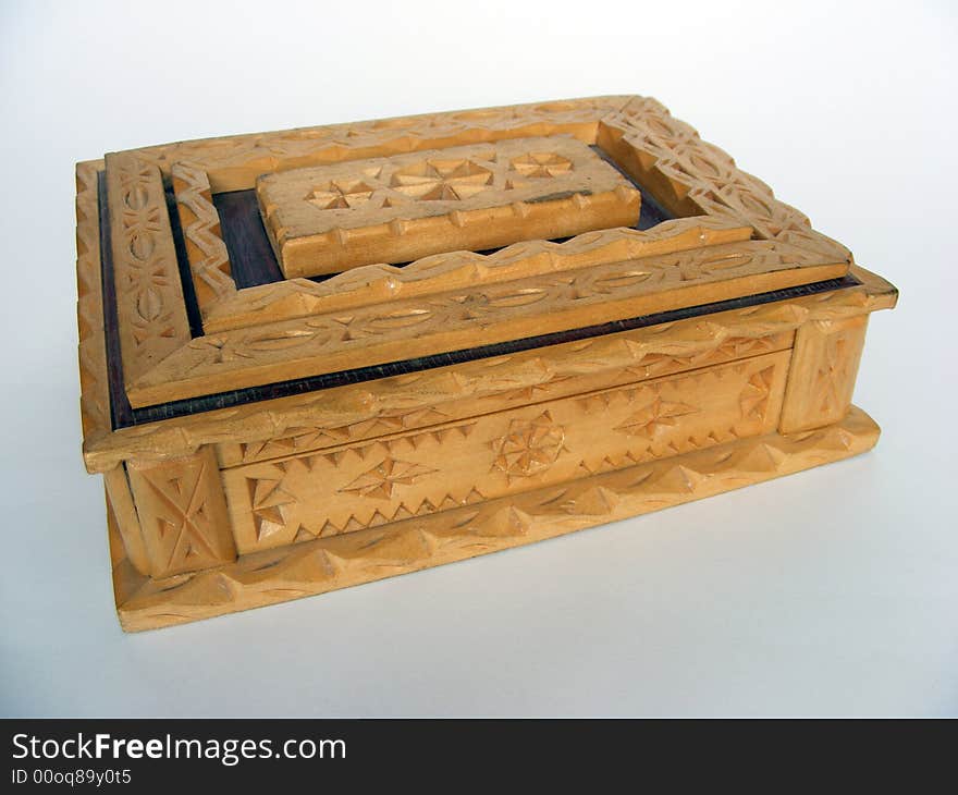 A box is wooden fretted for storage of decorations, valuables, money