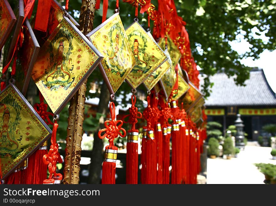 Wish ties in zhen ru old temple and people write the good wishs on it. hope self has good luck.