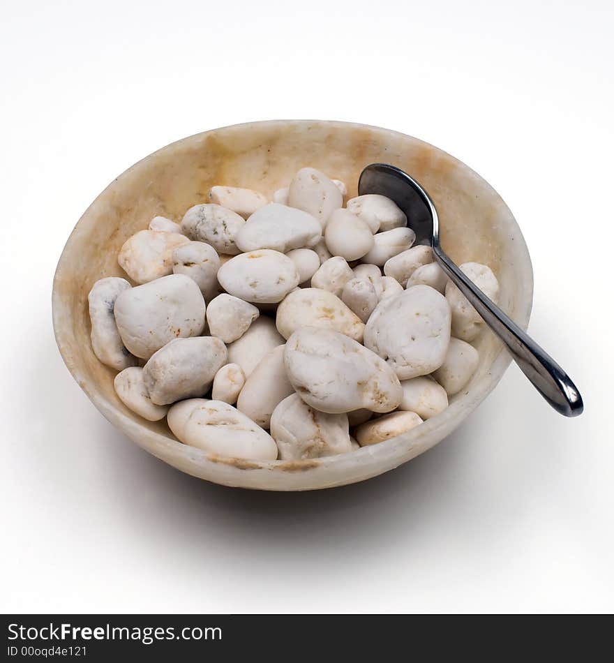 Bowl, Pebbles And Spoon