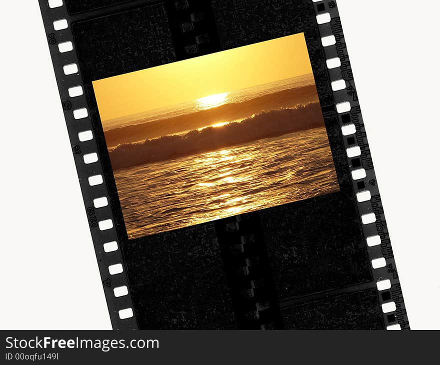 Film of 35mm with image of a sunset. Film of 35mm with image of a sunset