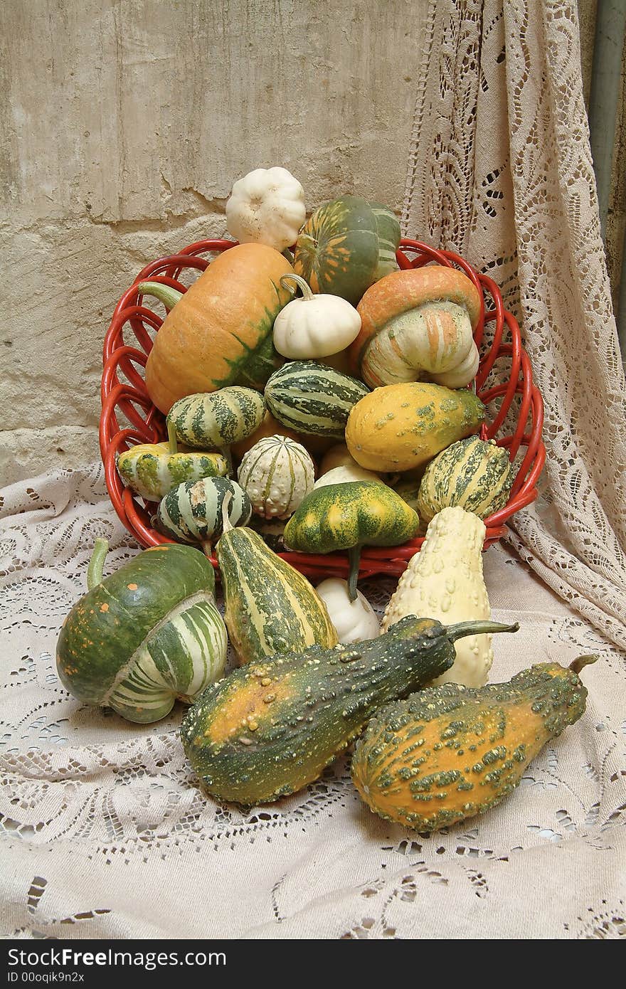 Decorative pumpkins in a basket