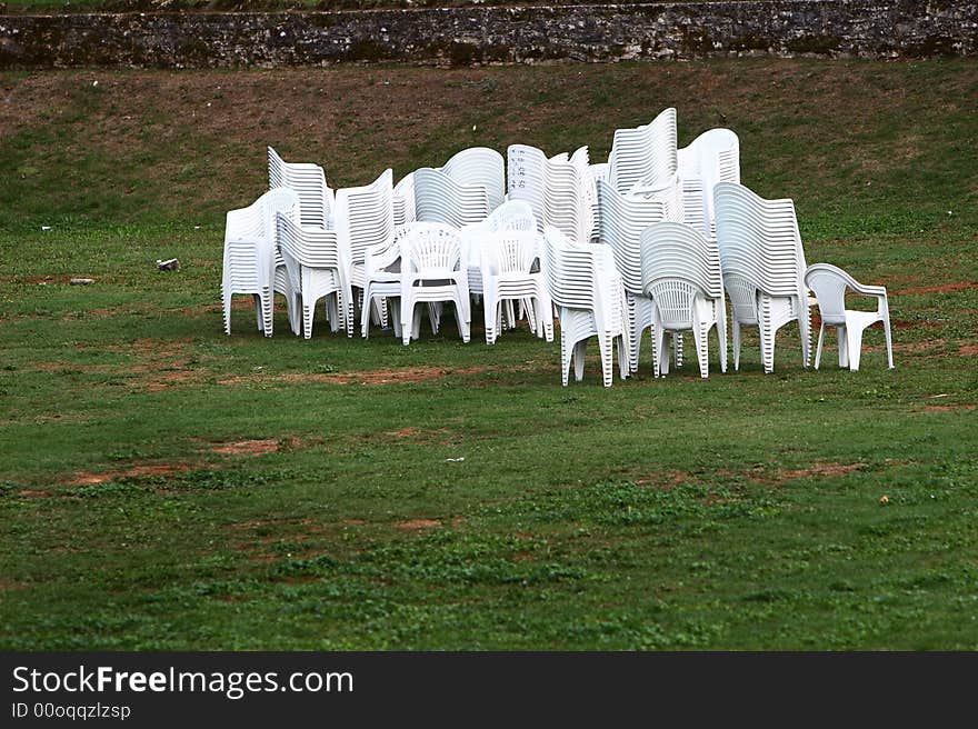 Chairs after party in the field