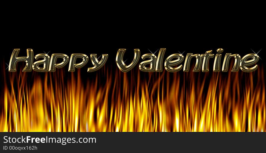 Burning fire of Love: Happy Valentine with gold letters