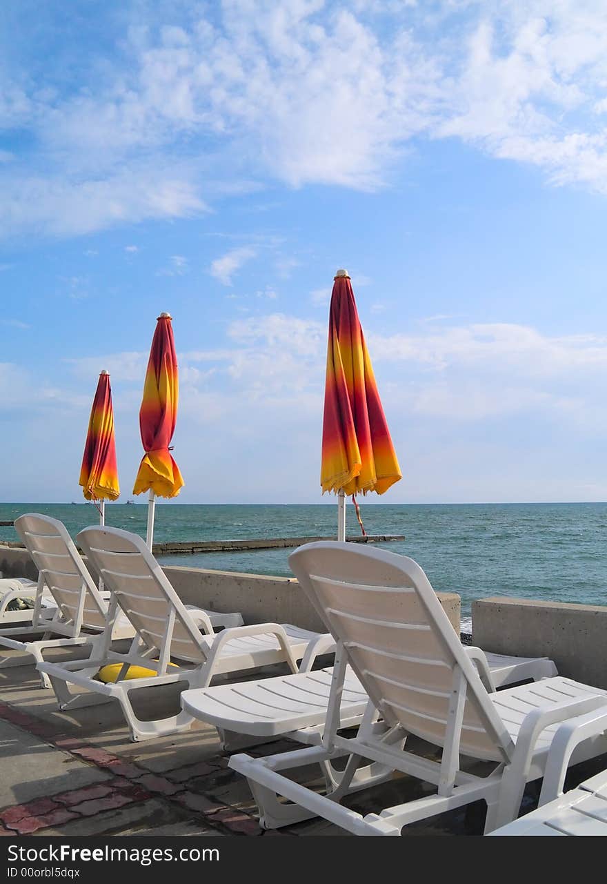 Relaxation on a sea beach. This shot has been taken on a Black Sea