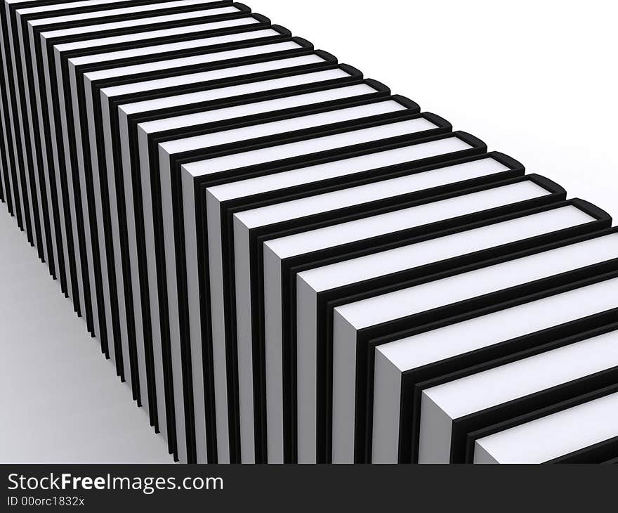 A lineup of black, 3d rendered books. A lineup of black, 3d rendered books