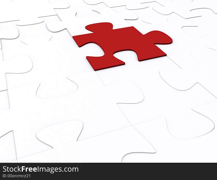 Cool 3d puzzle pieces render with an important red piece inside. Cool 3d puzzle pieces render with an important red piece inside