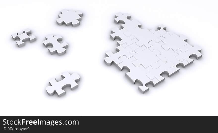 3d puzzle rendered on a reflective surface. 3d puzzle rendered on a reflective surface