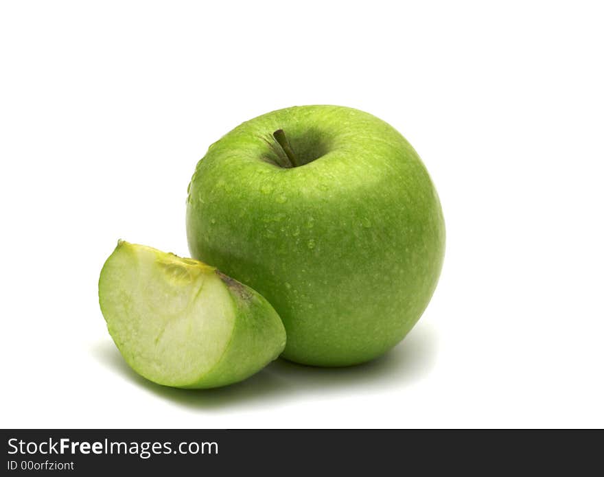 Fresh green apple on white background