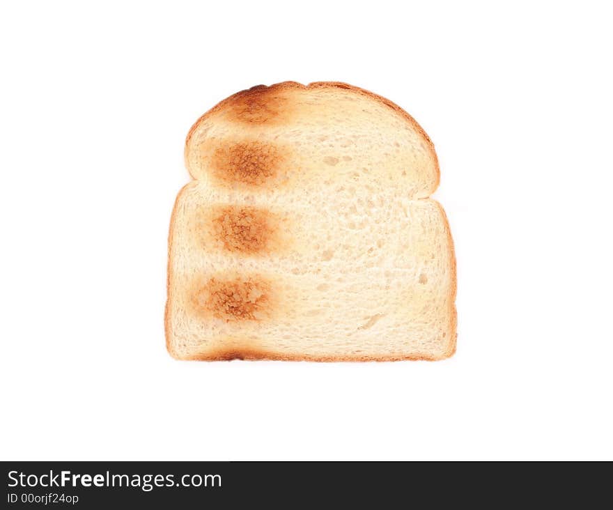 Piece of bread, toasted to a golden brown, isolated on white