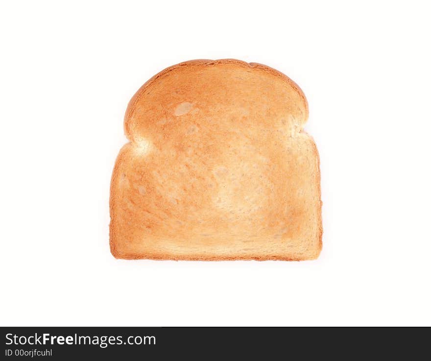 Piece of bread, toasted to a golden brown, isolated on white