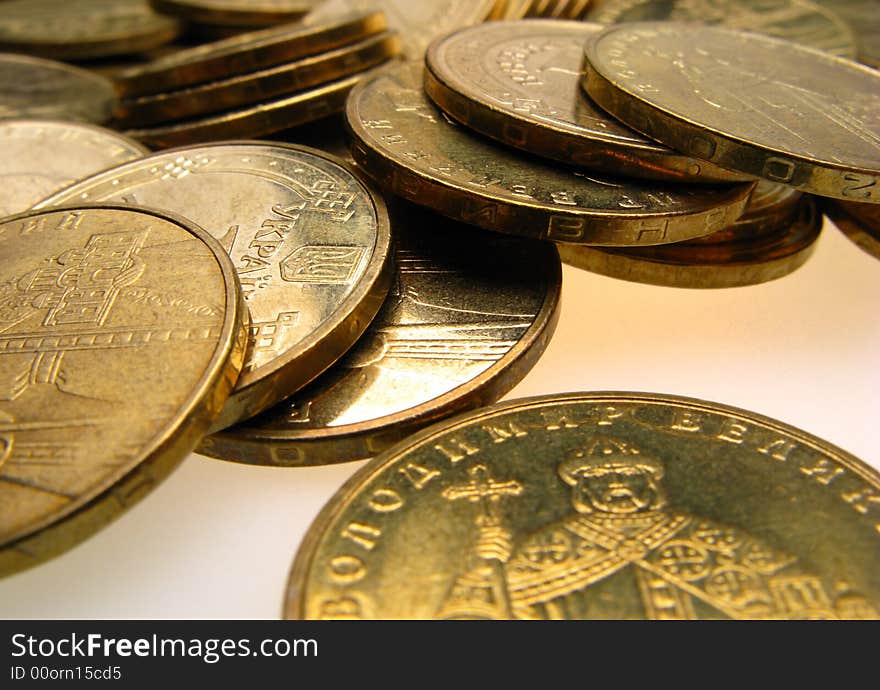 Many golden coins,  close up