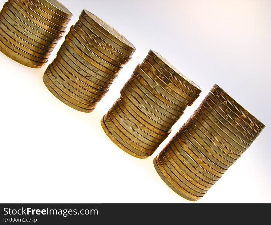 Many golden coins,  close up