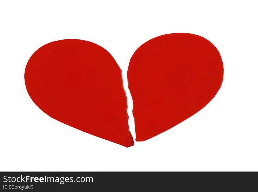 Two halves of red heart isolated on white background