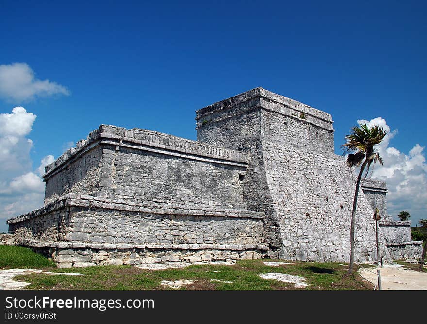 View of Ancient Mayan Castle at Tulum