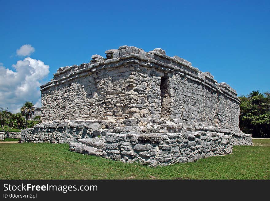 Closeup Angled View of Ancient Mayan Public Building