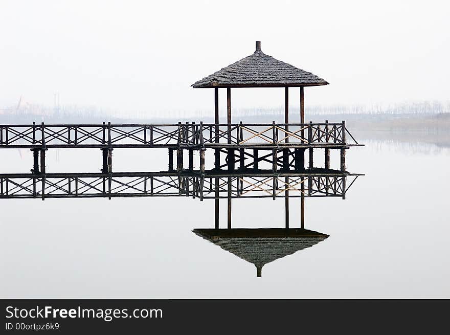 A Chinese style pavilion in a wetland park