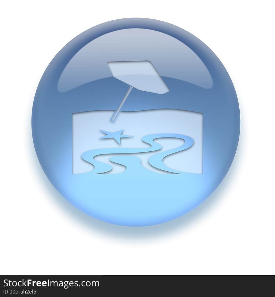 Shiny transparent high-resolution Aqua Icon with shadow, isolated on white. Icon color can be easily changed with Hue/Saturation