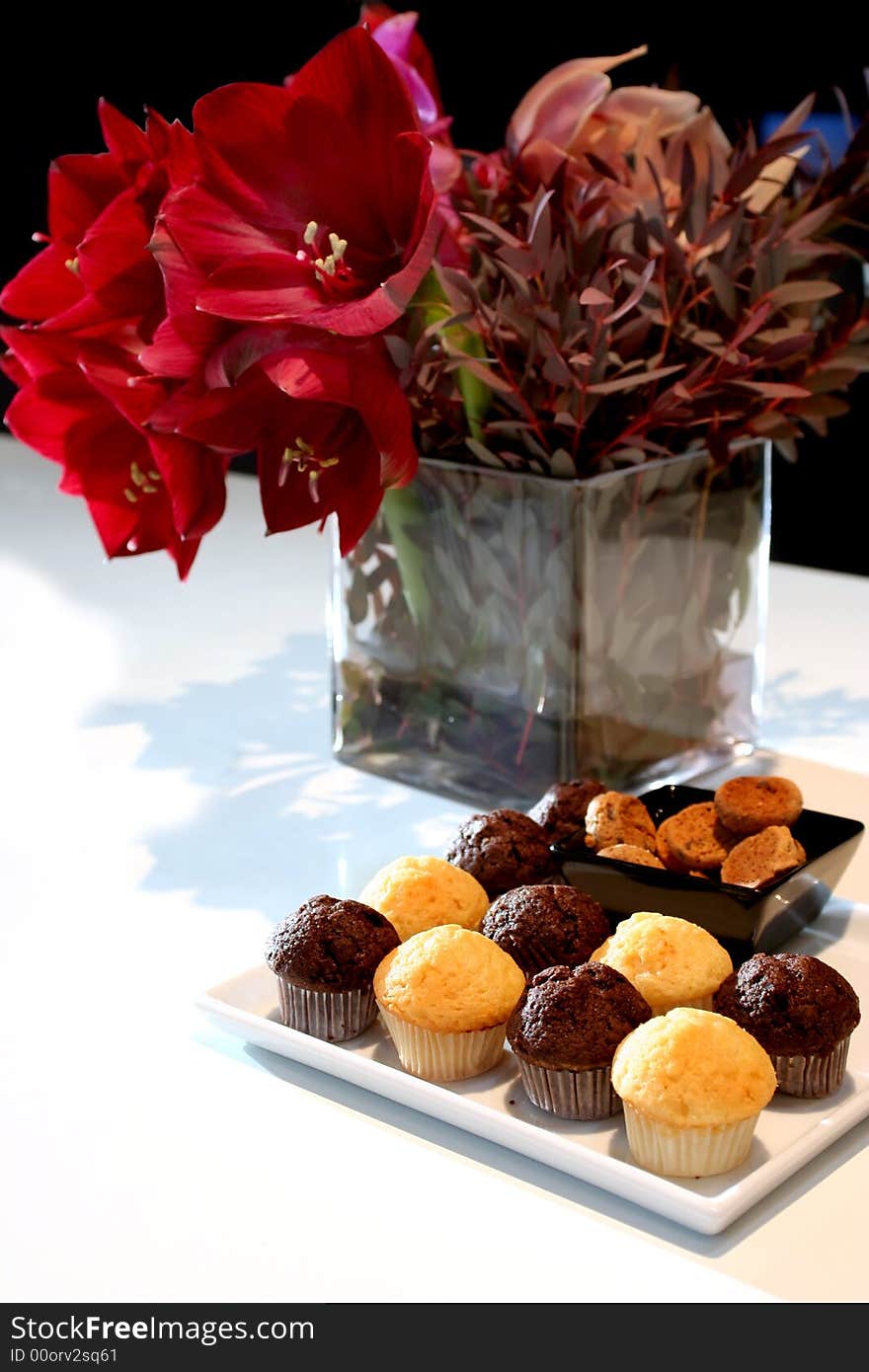 Served table by cake set for snack. Served table by cake set for snack