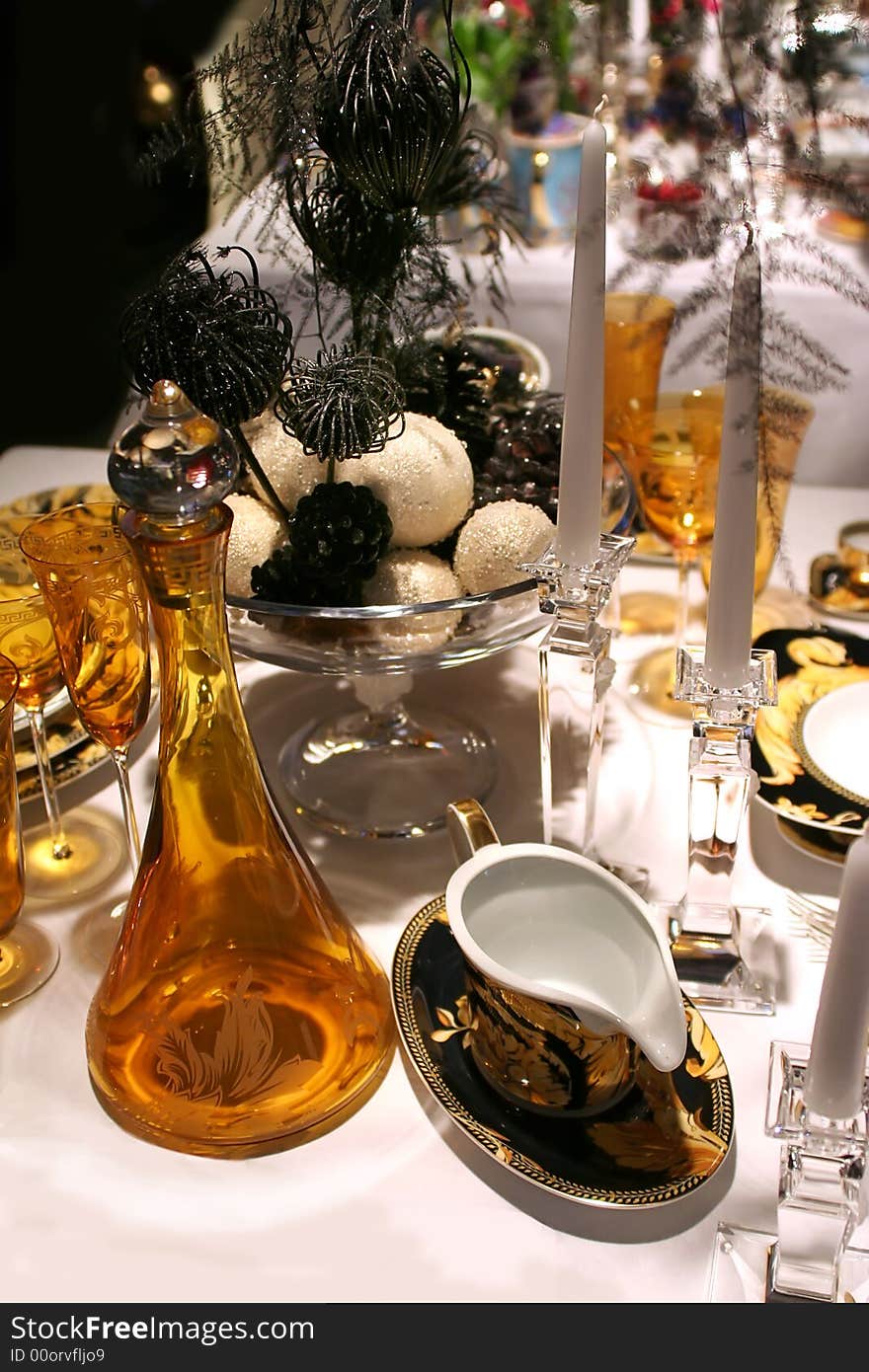 Luxury Christmas table with golden table set. Luxury Christmas table with golden table set