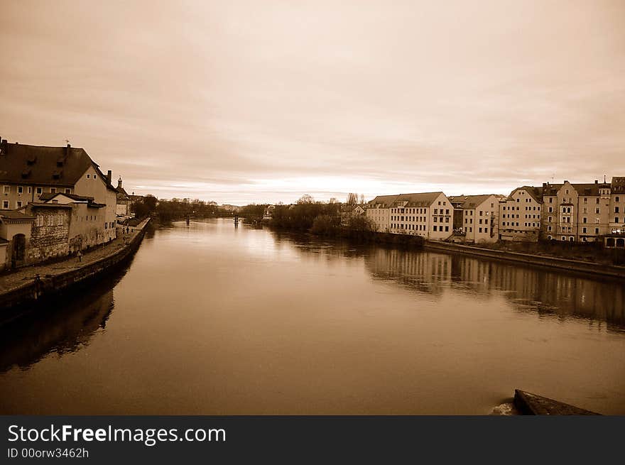 View from a bridge overlooking the Danube in Germany. View from a bridge overlooking the Danube in Germany.