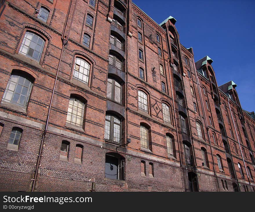 Old brick-build warehouses in the Speicherstadt of Hamburg