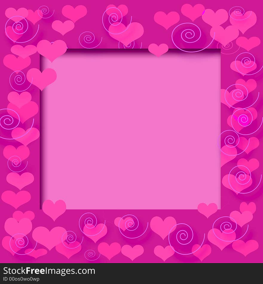 Valentine pink hearts frame  on cutout  center. Valentine pink hearts frame  on cutout  center