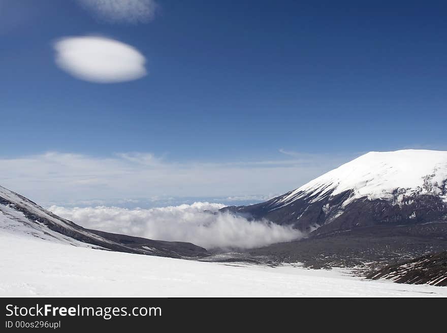 Snow field in the kamchatka. Russia