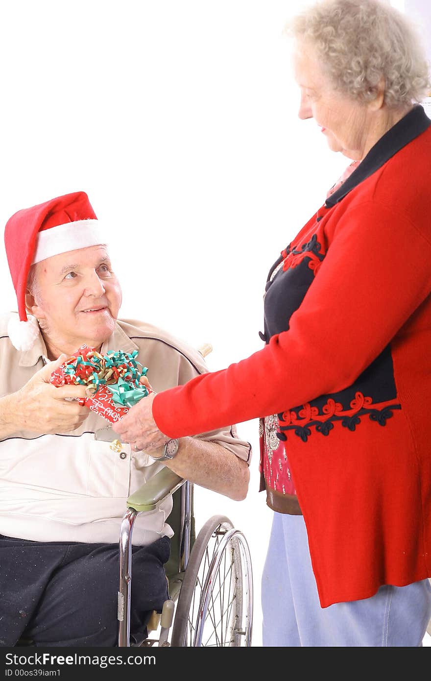 Elderly couple christmas isolated on white