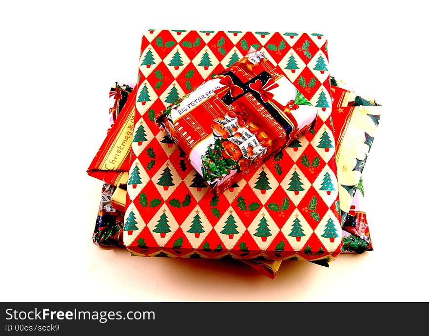 Christmas Presents On A White Background.