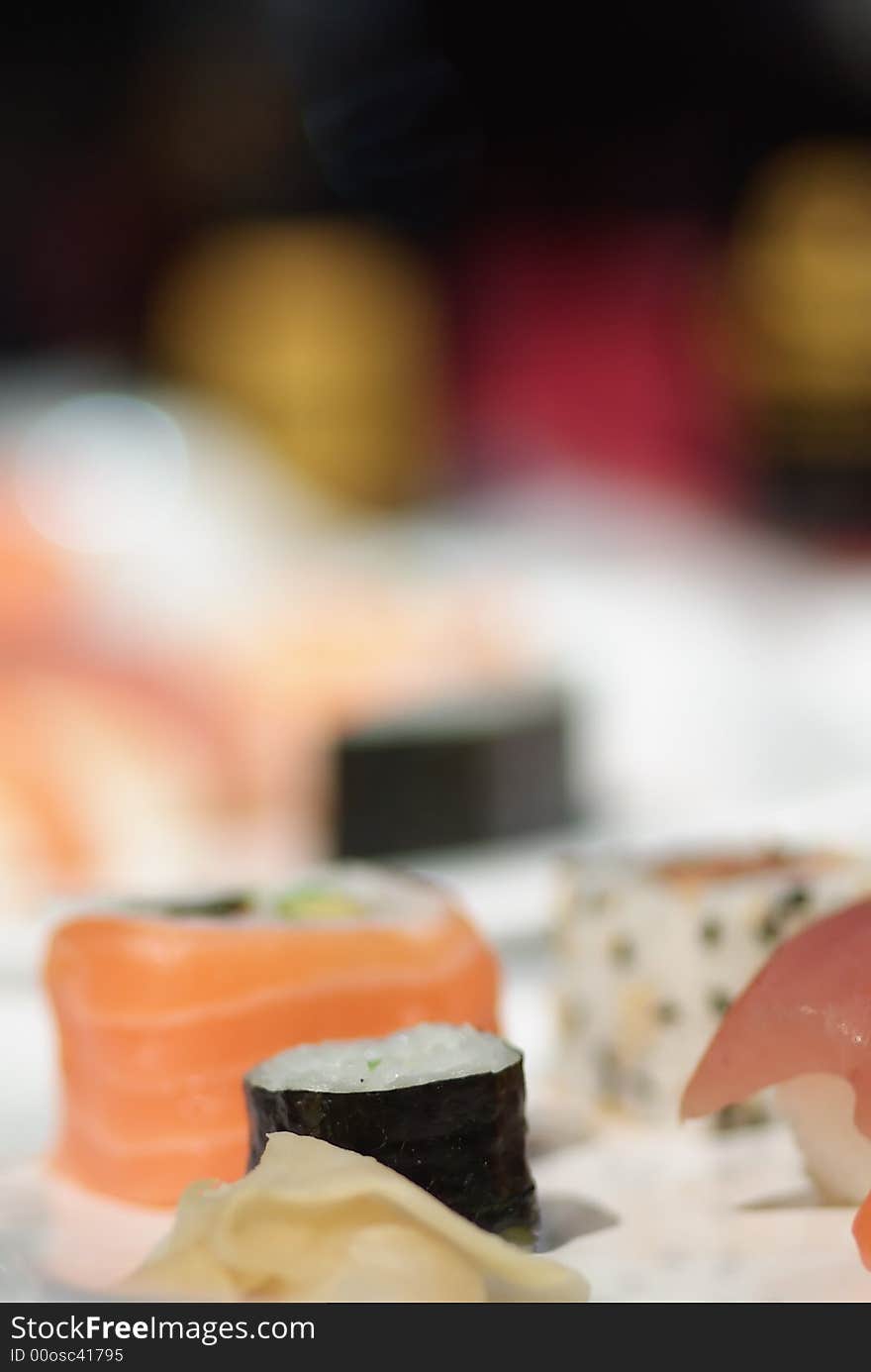 Close up of sushi food. Shallow depht of field