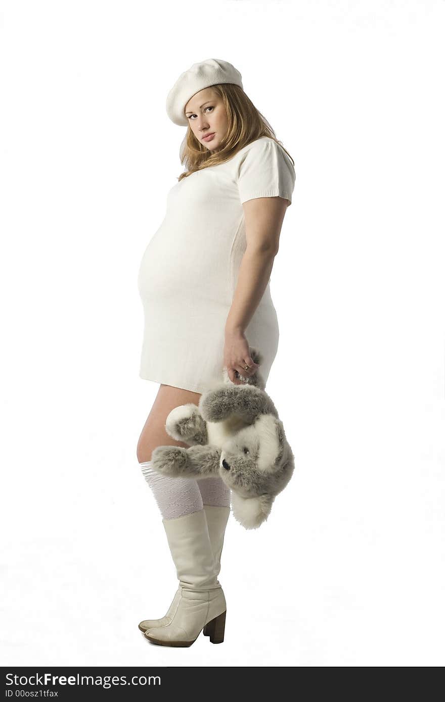 Pregnant lady with teddy bear