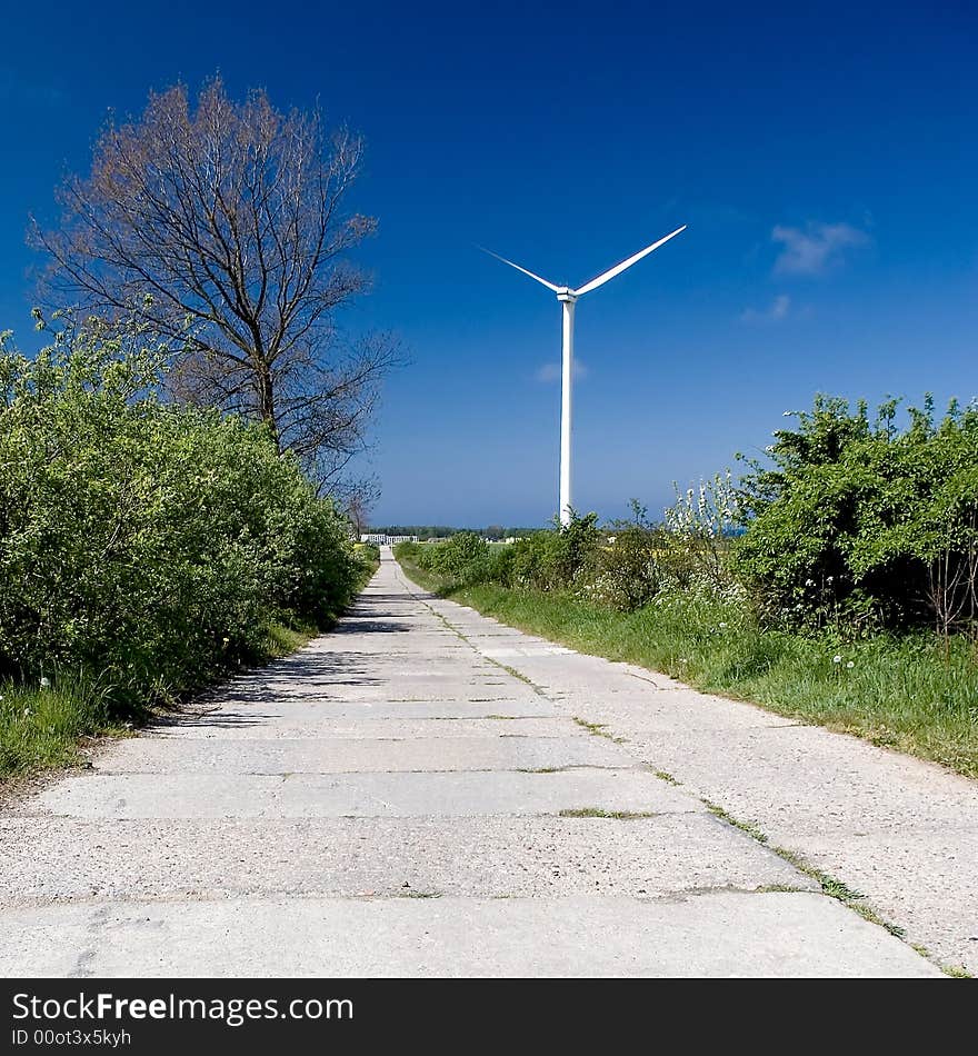 Windmill and road