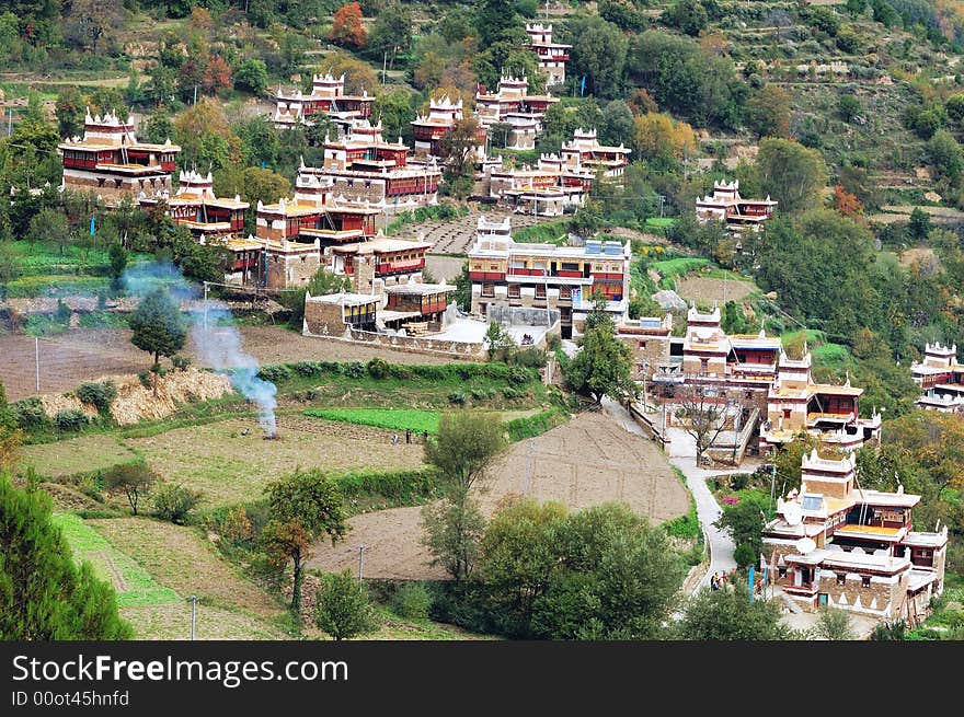 A Village with smoke