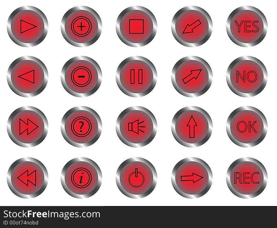 Control panel buttons, multimedia, red