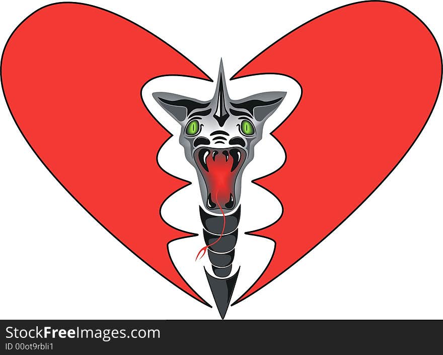 The image of vector dragon and the broken heart