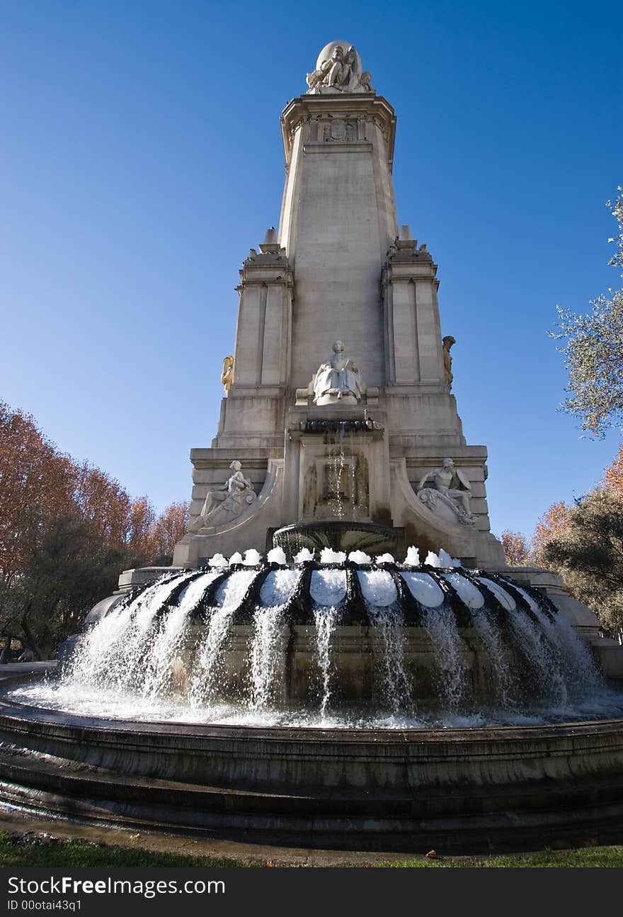 The fountain on the Monumento Cervantes in Madrid. The fountain on the Monumento Cervantes in Madrid