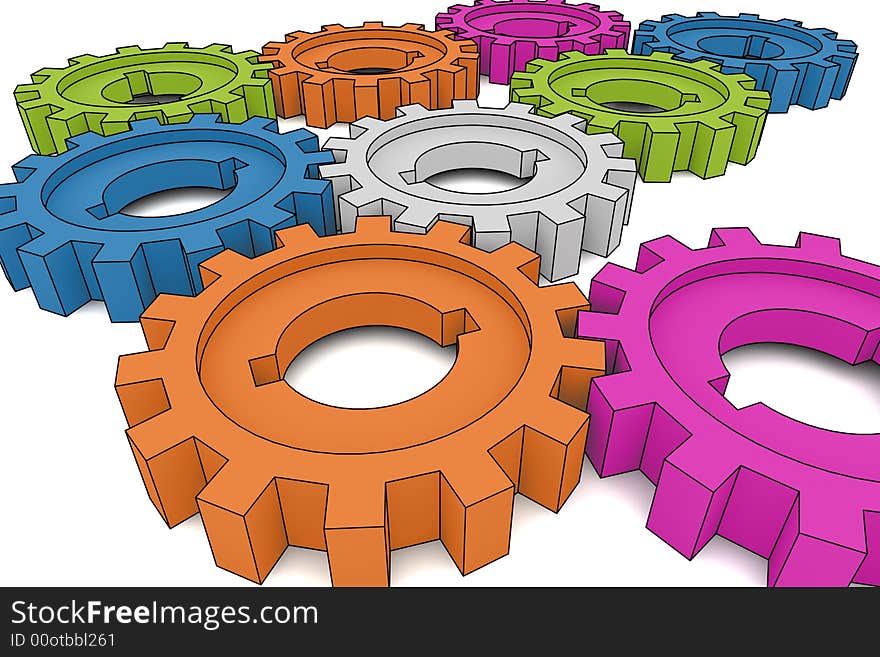 Isolated cogwheels - business network - illustration