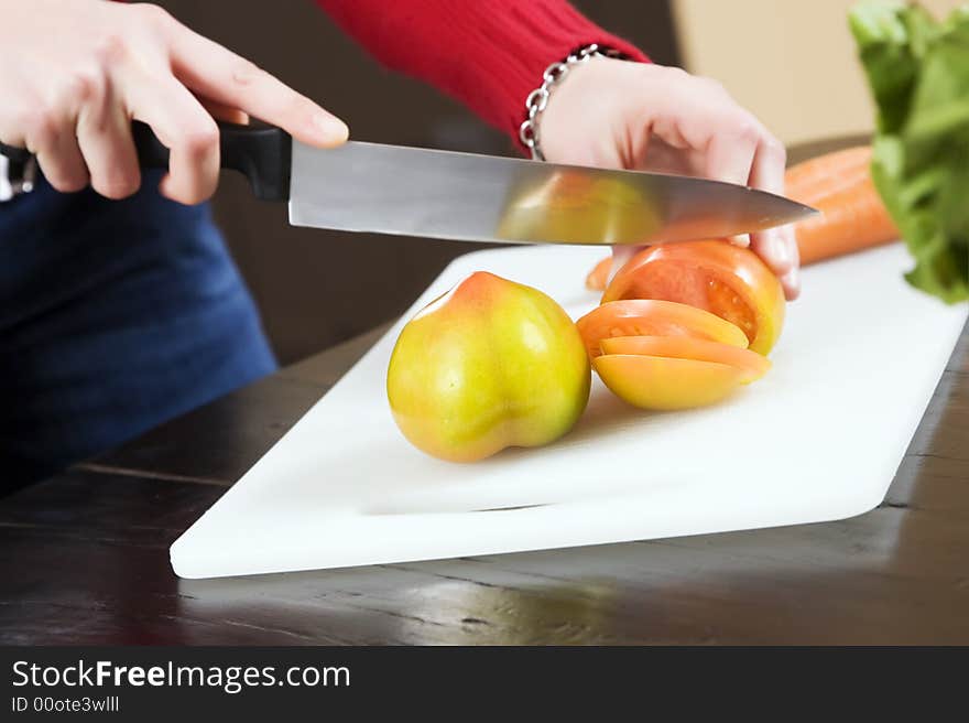 Home life: woman preparing something to eat