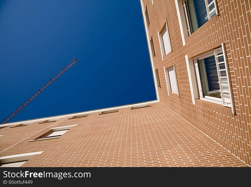 Red bricks modern building view upwards