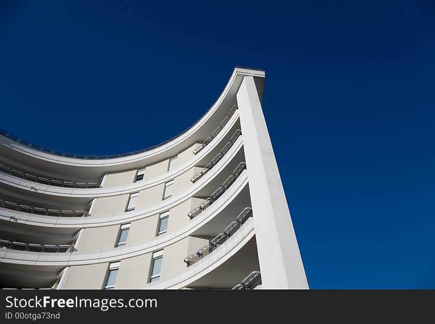 White circular modern building view upwards