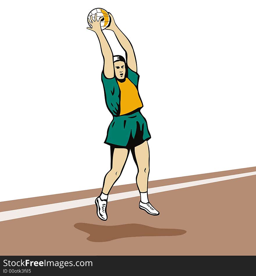 Vector art of a Netball player jumping to catch ball