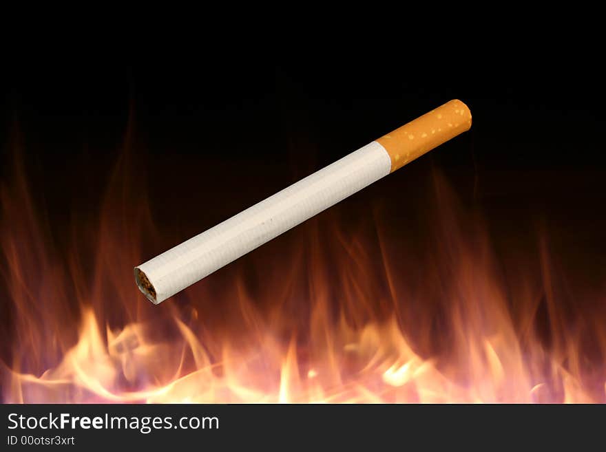 Isolated Cigarette on a Fire Background