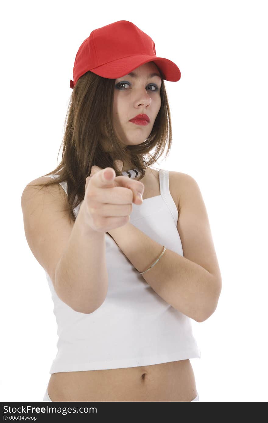 Emotional girl in red cap